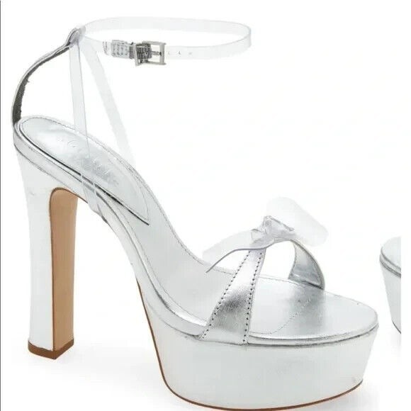SCHUTZ Women Elyda Platform Heel Sandals Silver 8 - Picture 1 of 9